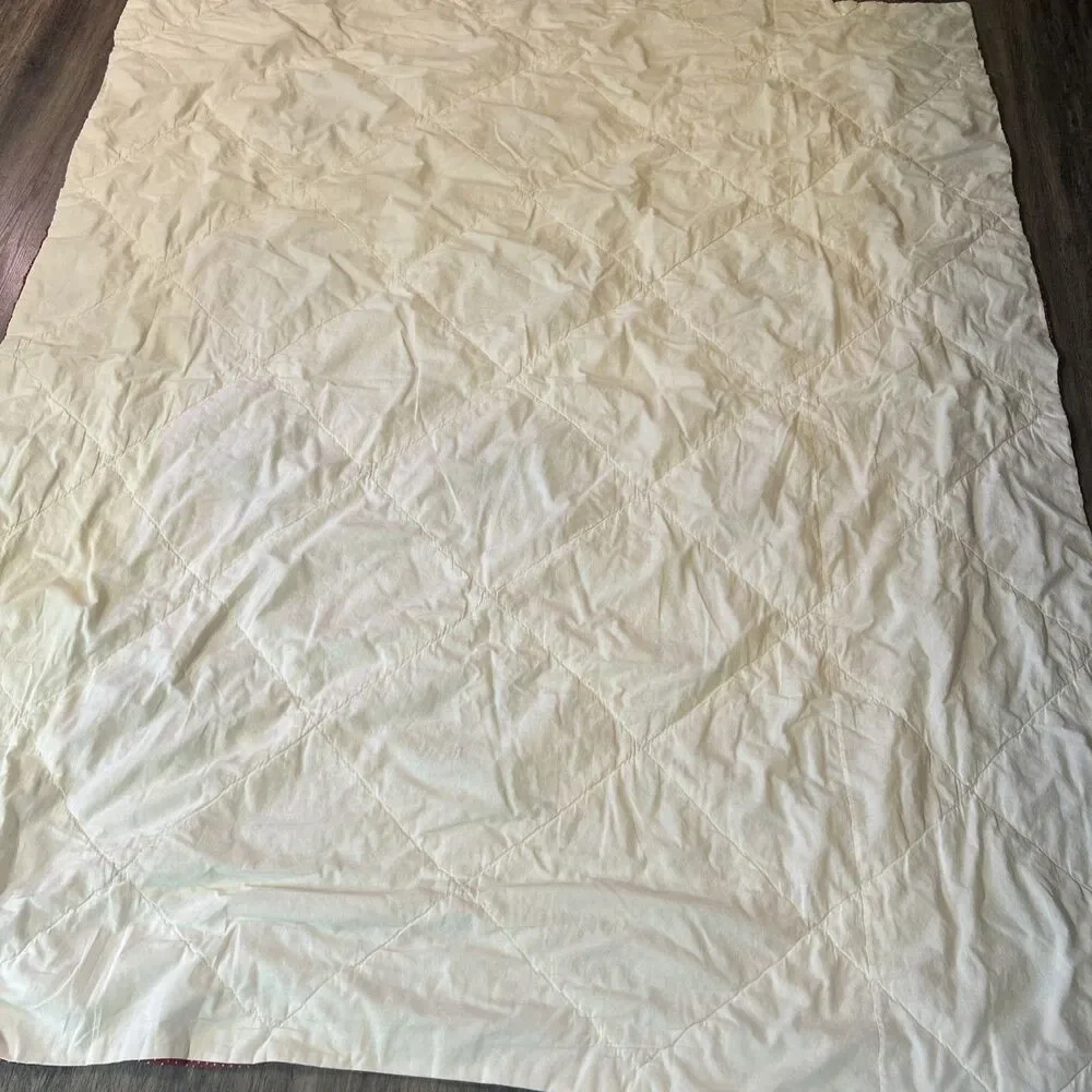 Vtg Twin Handmade Quilt Burgundy And Blue Floral 80x64 Twin Cottage Country
